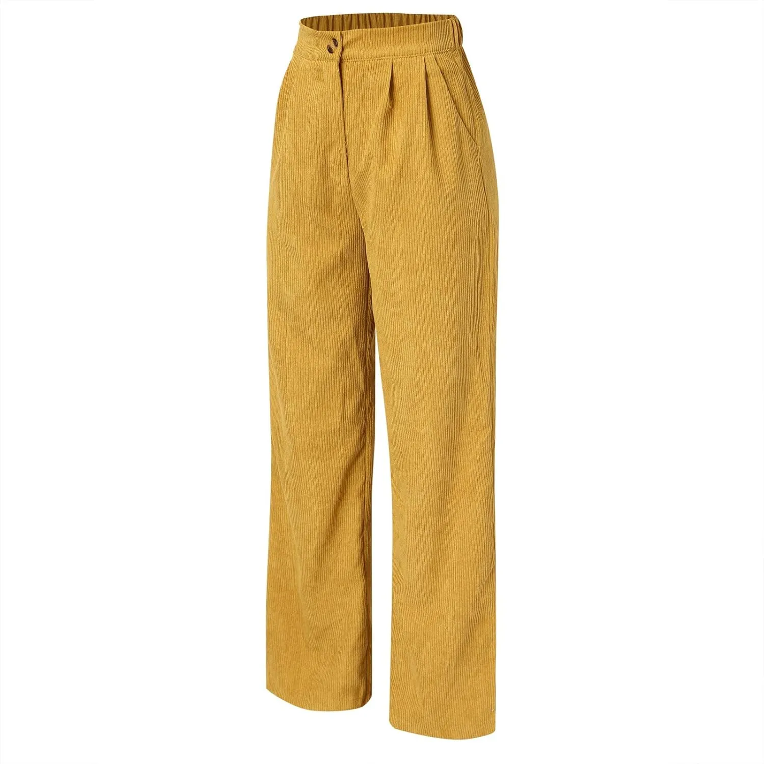 YOLAI Casual High Waist Straight Wide Leg Trousers Women Solid Color Corduroy Pants