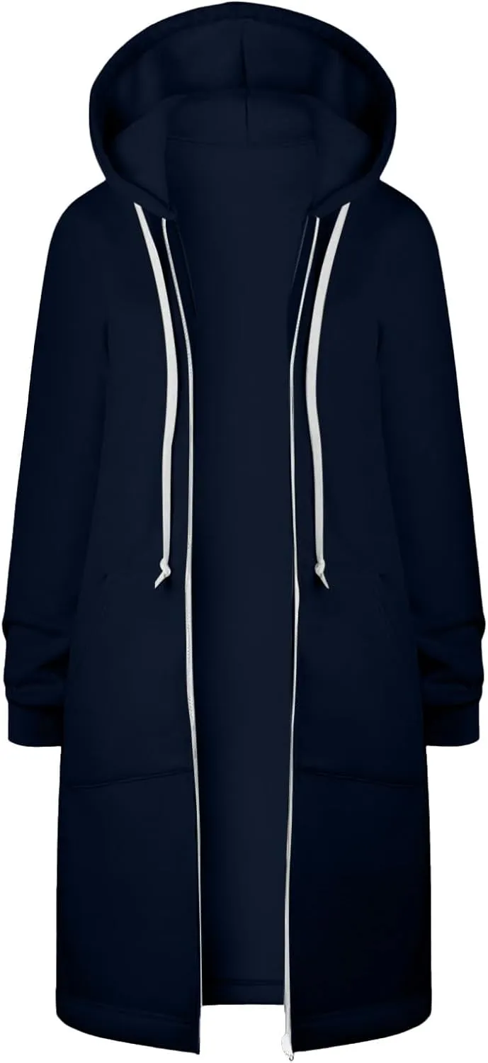 Zip Up Long Hoodie for Women Fleece Plus Size Jacket Long Sleeve Fall Winter Coat Warm Hooded Sweatshirt with Pockets