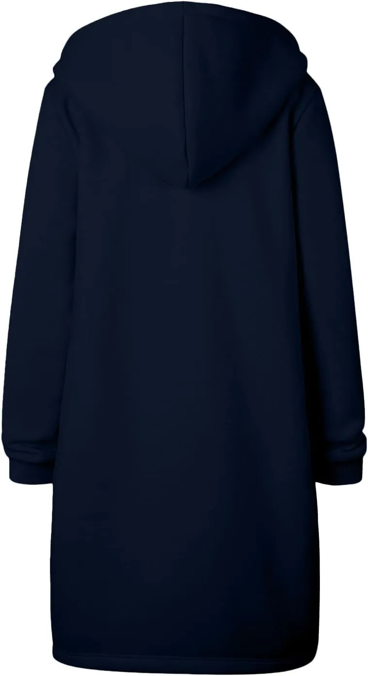 Zip Up Long Hoodie for Women Fleece Plus Size Jacket Long Sleeve Fall Winter Coat Warm Hooded Sweatshirt with Pockets