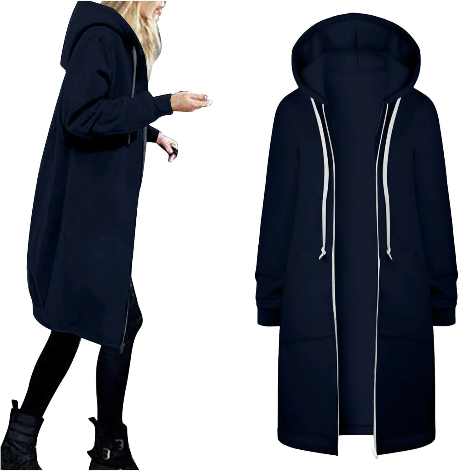 Zip Up Long Hoodie for Women Fleece Plus Size Jacket Long Sleeve Fall Winter Coat Warm Hooded Sweatshirt with Pockets